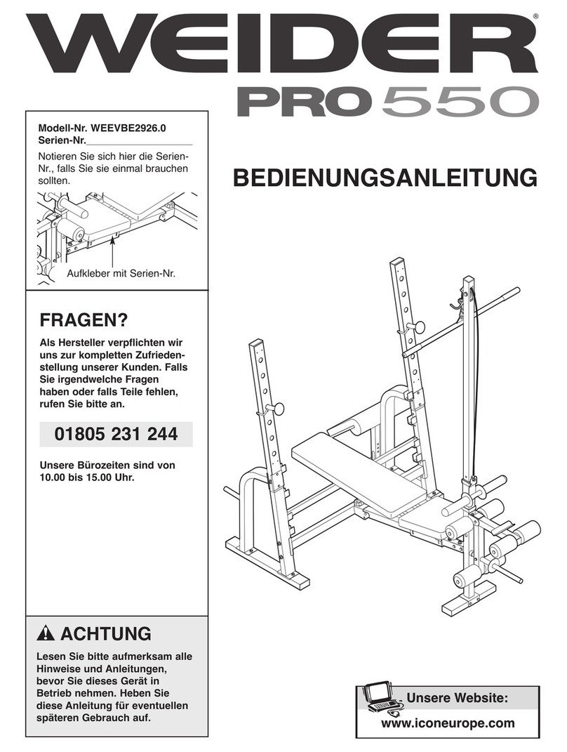 Weider Pro 550 Bench Bedienungsanleitung