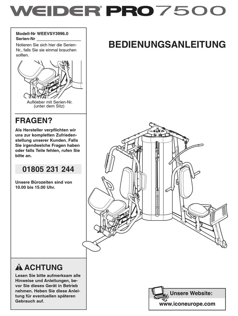 Weider Pro 7500 Quick start guide