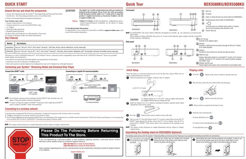 Toshiba BDX5500KU Symbio quick start guide Toshiba BDX5500KU Symbio quick start guide