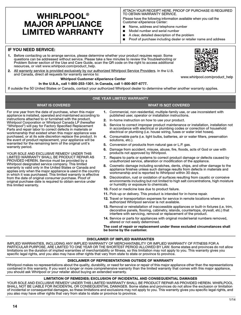 Jenn-Air UXT2030AYB Limited warranty