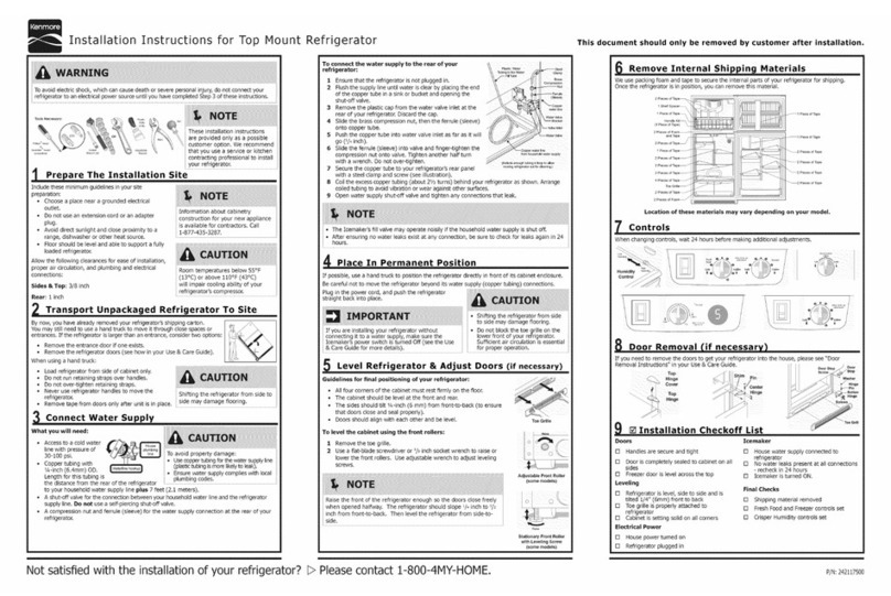 Kenmore 25372923017 installation instructions