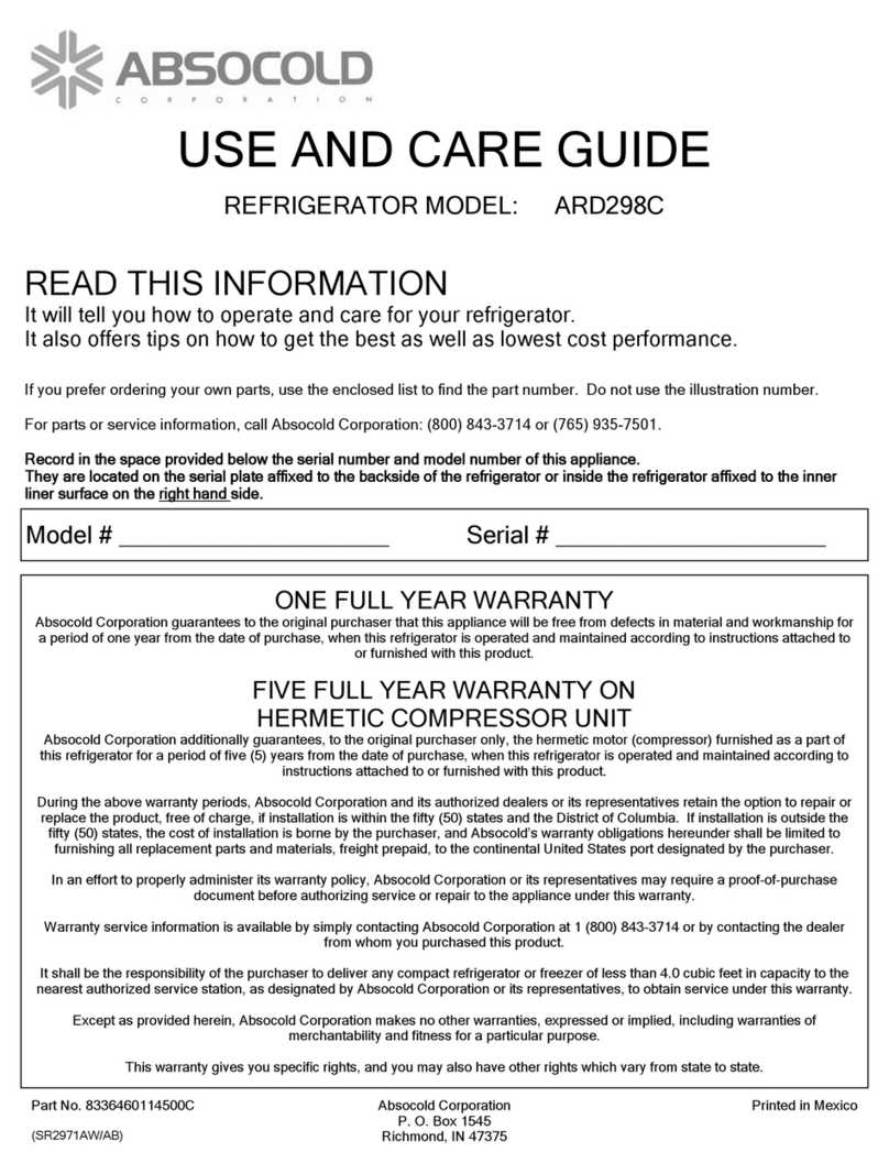 Absocold Corp ARD298C Use and care guide