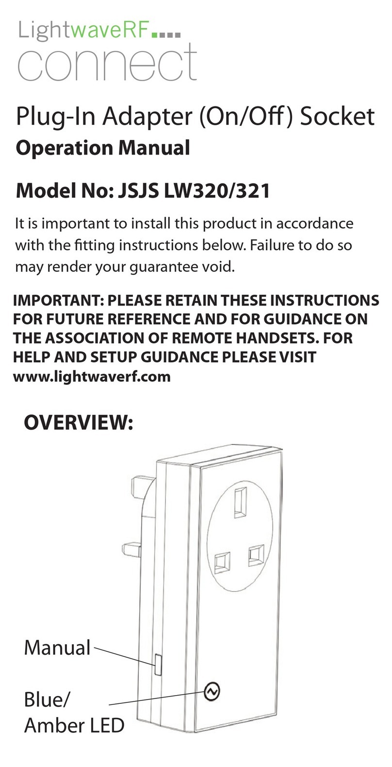 LightwaveRF JSJS LW320 Operation manual