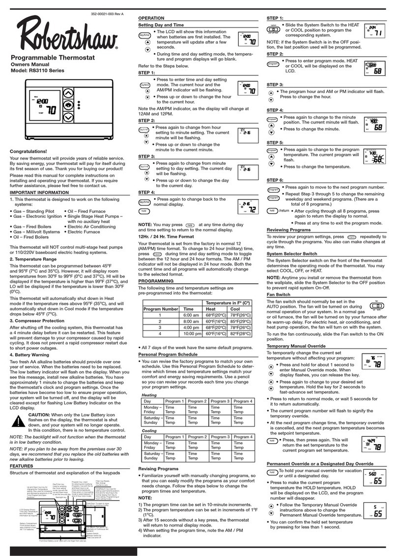 Robertshaw RS3110 Series owner's manual