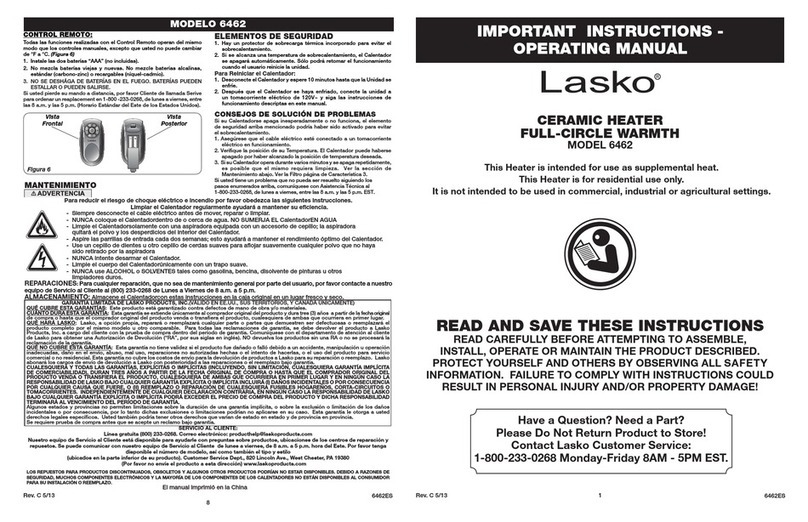 Lasko 6462 Important instructions & operating manual