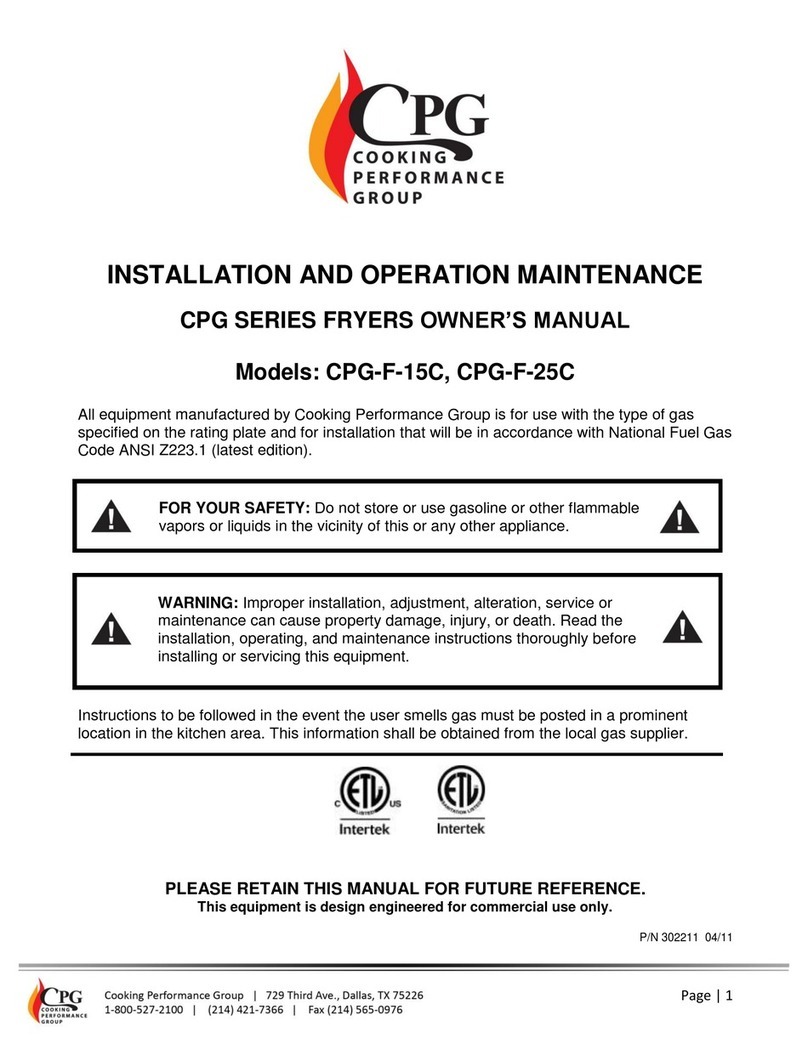 Cooking Performance Group CPG-F-15C Installation and operation maintenance owner's manual Cooking Performance Group CPG-F-15C Installation and operation maintenance owner's manual