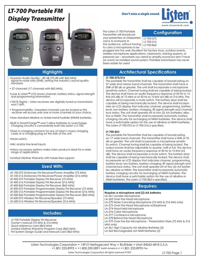 Listen Technologies LT-700-072 User manual