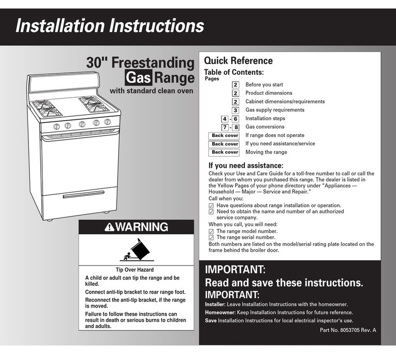 Whirlpool 36'' Freestanding Gas Range User manual