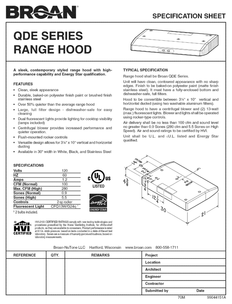 Broan QDE30WW Specification sheet