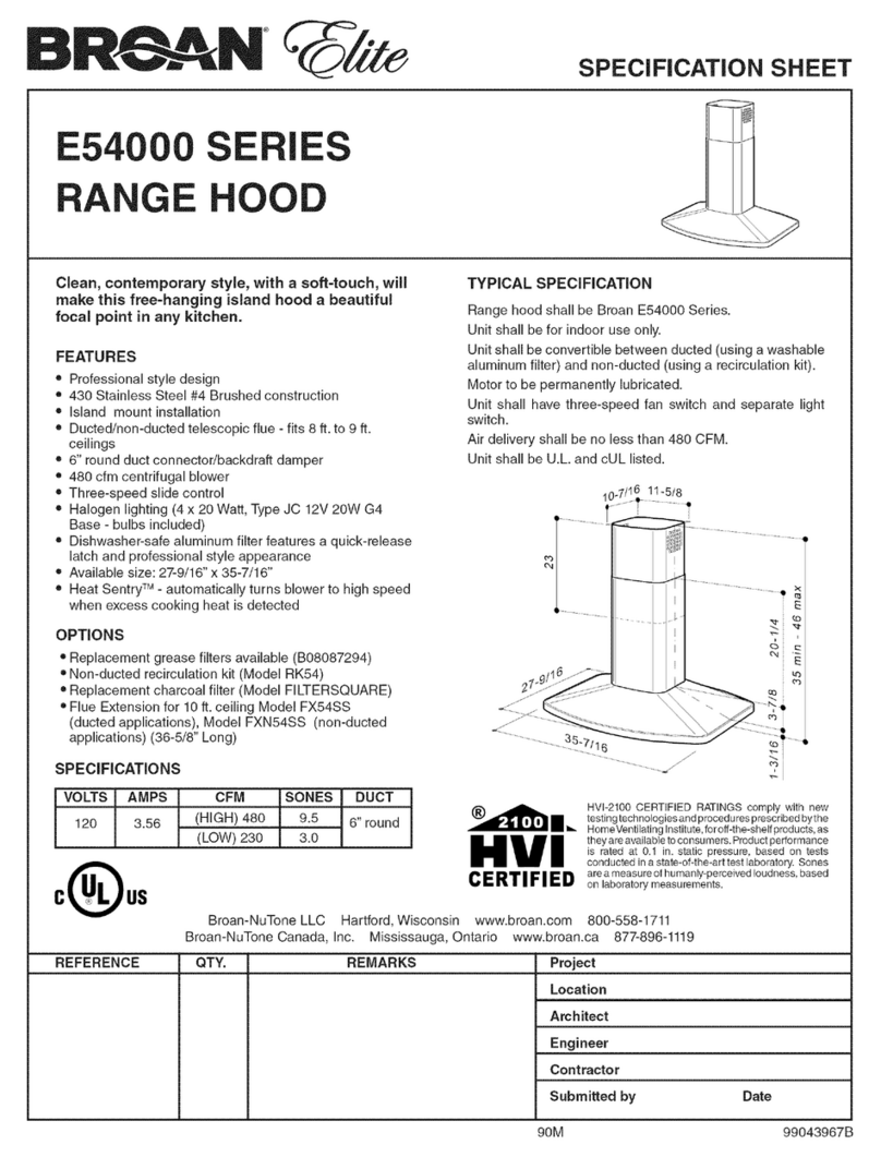Broan E54000 Series Specification sheet