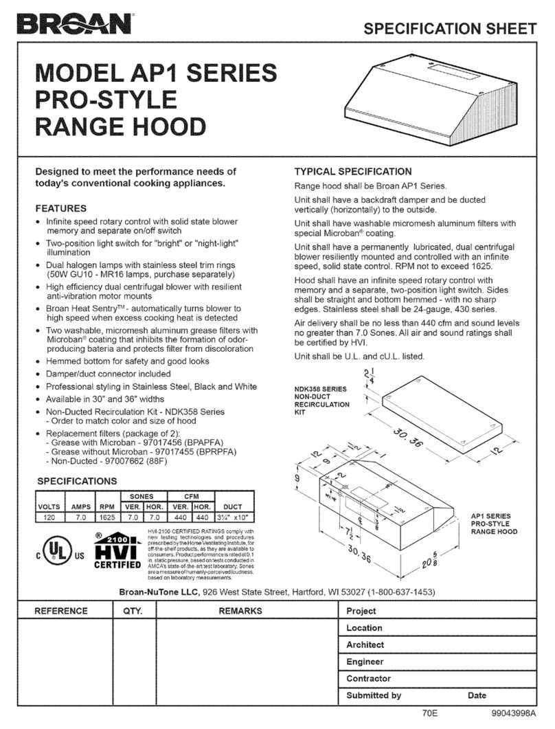 Broan AP1 Series Specification sheet