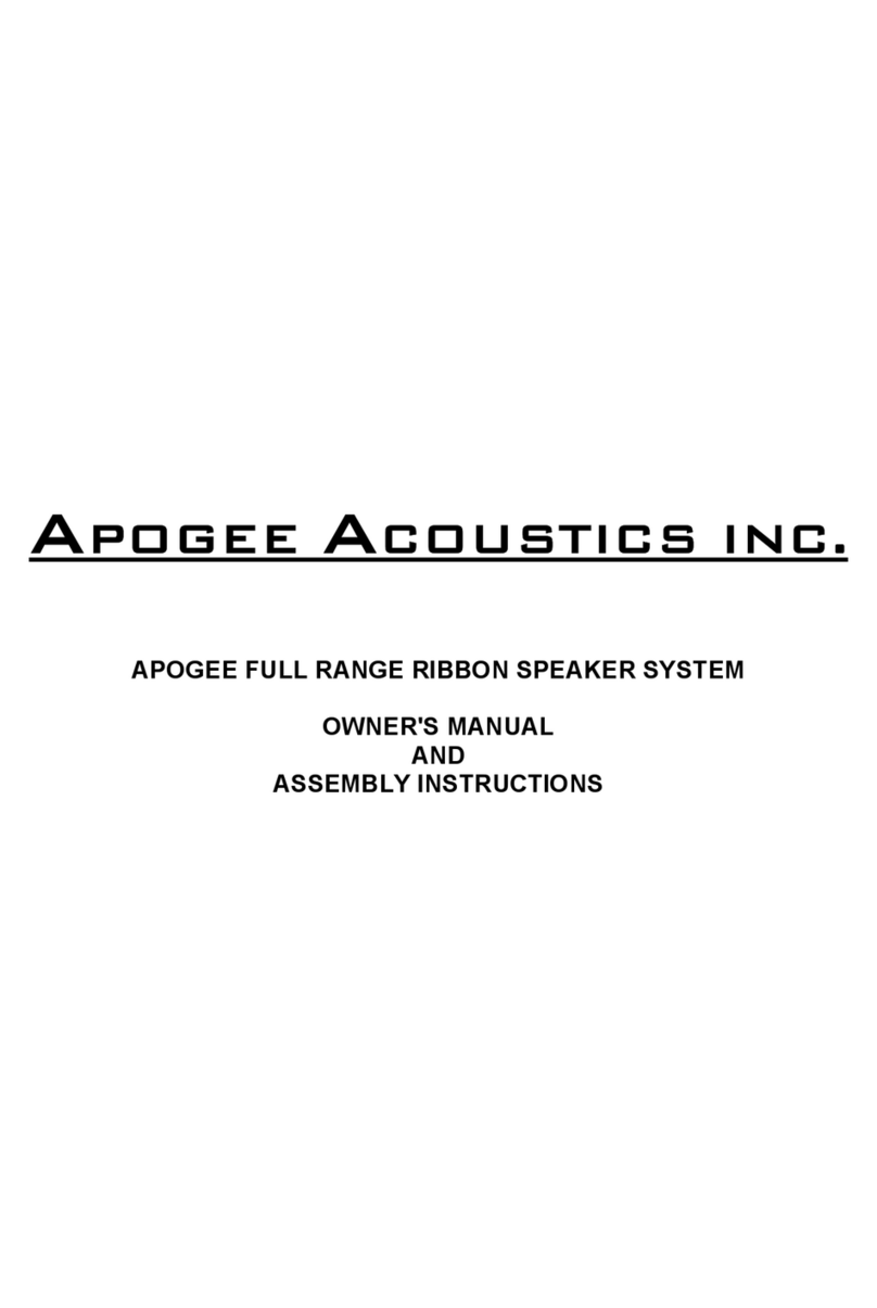 APOGEE ACOUSTICS Full Range Ribbon Speaker System Owner's manual and assembly instructions