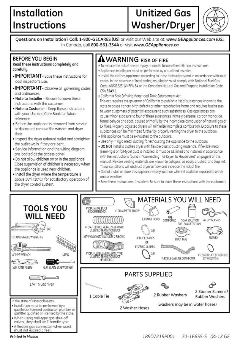 GE GTUN275GM1WW User manual