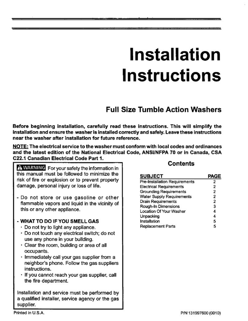 Frigidaire GLTF2070DS0 installation instructions