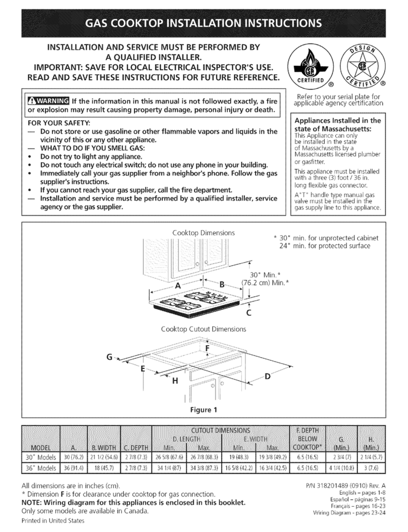 Frigidaire FFGC3015LWC installation instructions