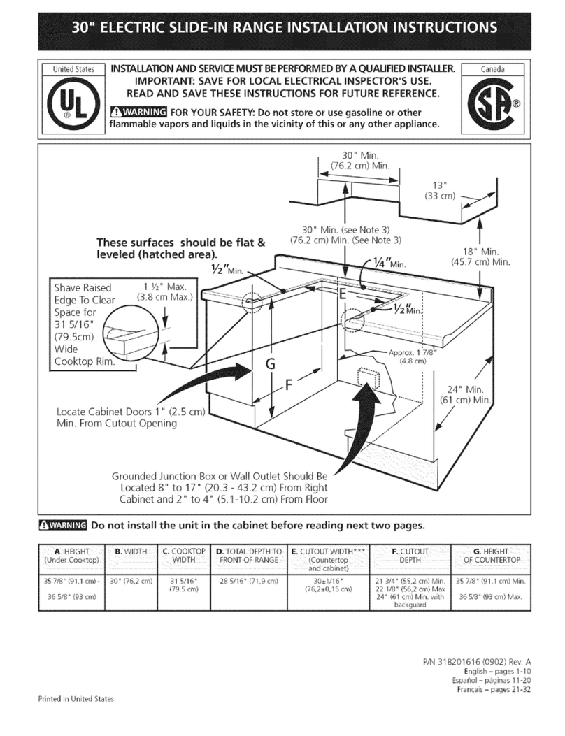 Frigidaire CGES3065KF2 Service installation instructions