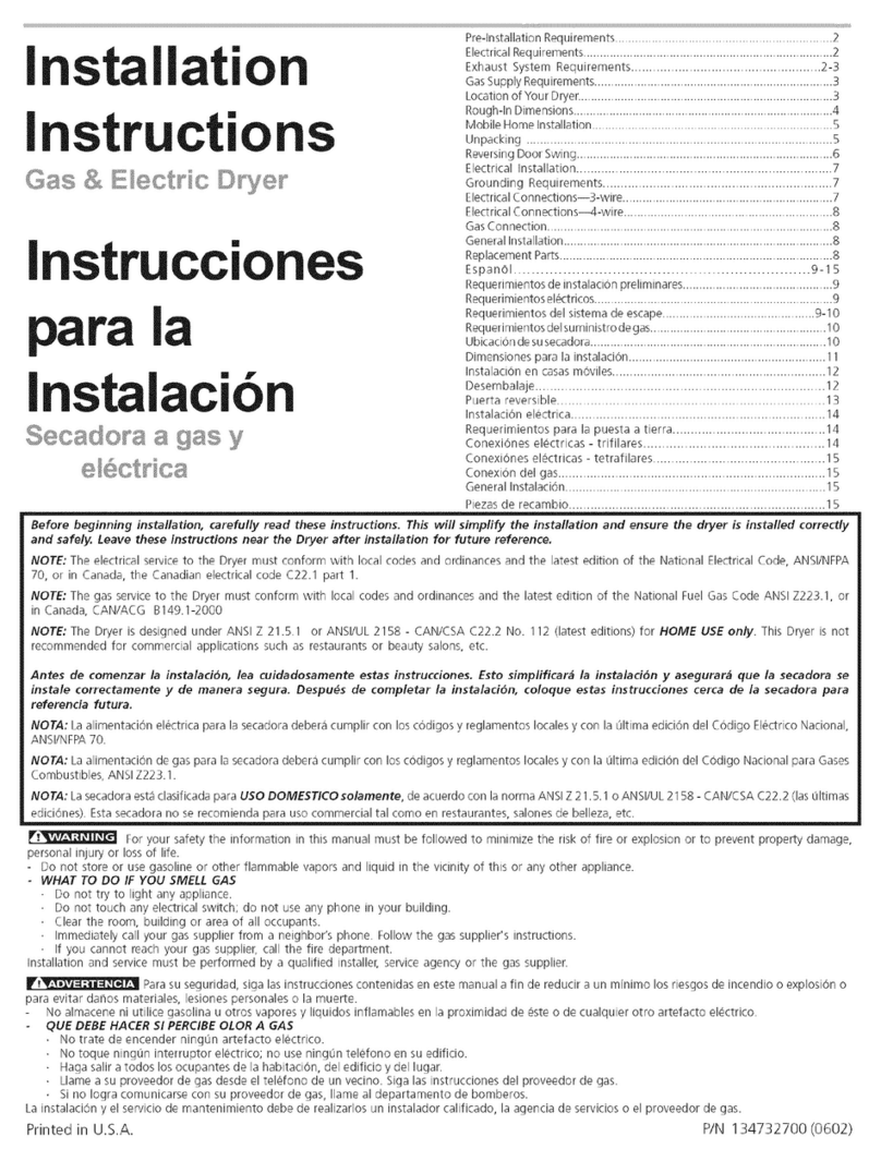 Frigidaire LEQ7000ES2 installation instructions
