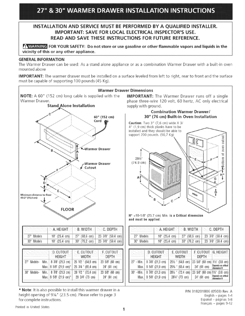 Frigidaire FEW30S2DCB installation instructions