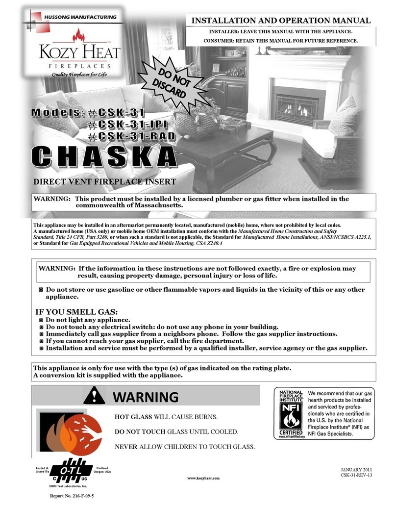 kozy heat CSK-31 Installation and operation manual