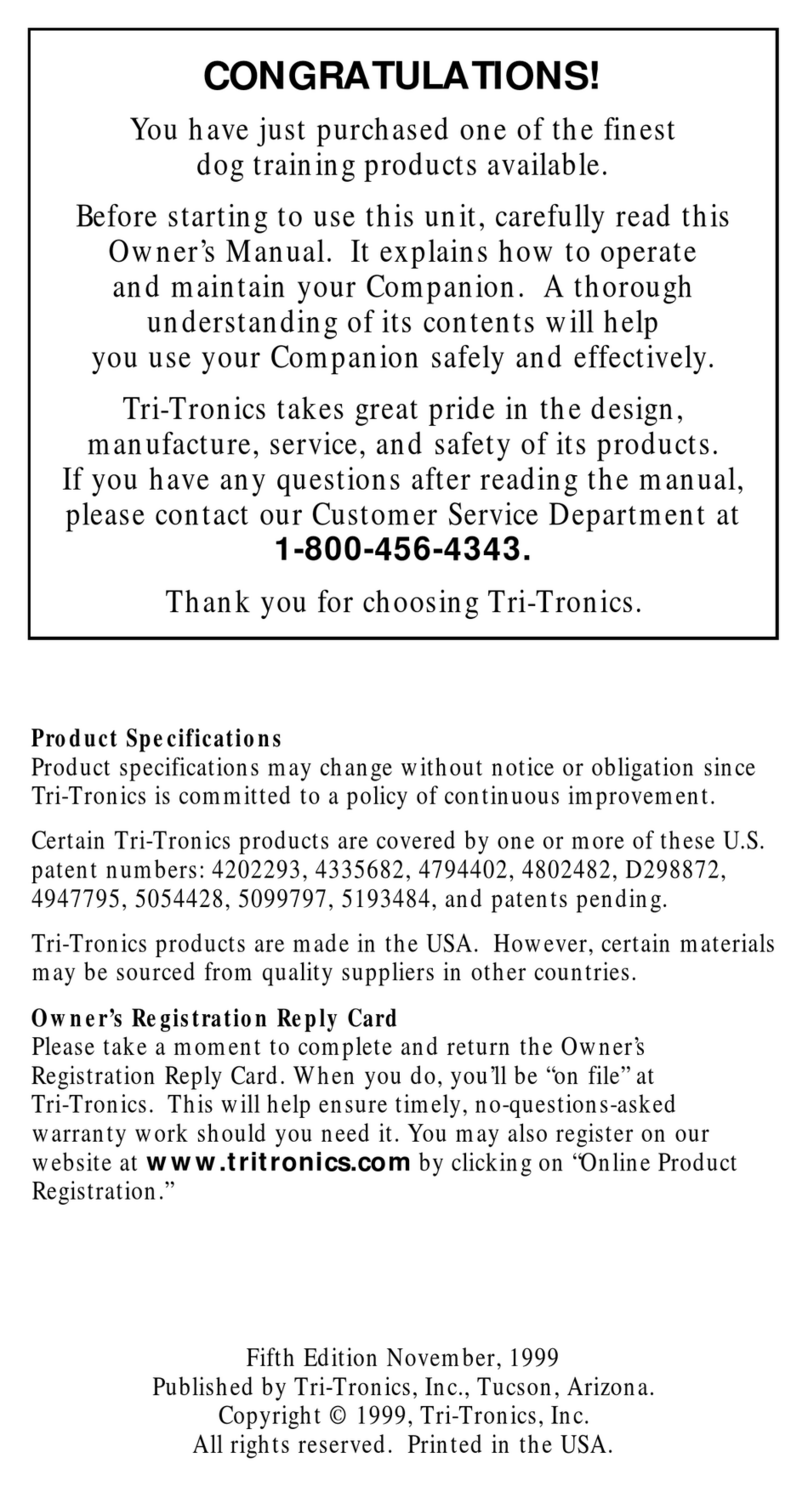Tri-Tronics Training collar User manual Tri-Tronics Training collar User manual