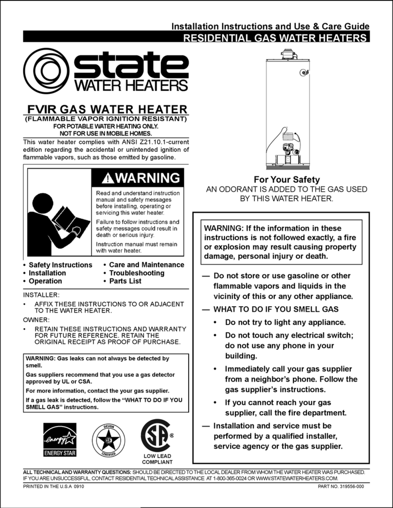 State Water Heaters FVIR Installation Instructions and Use & Care Guide