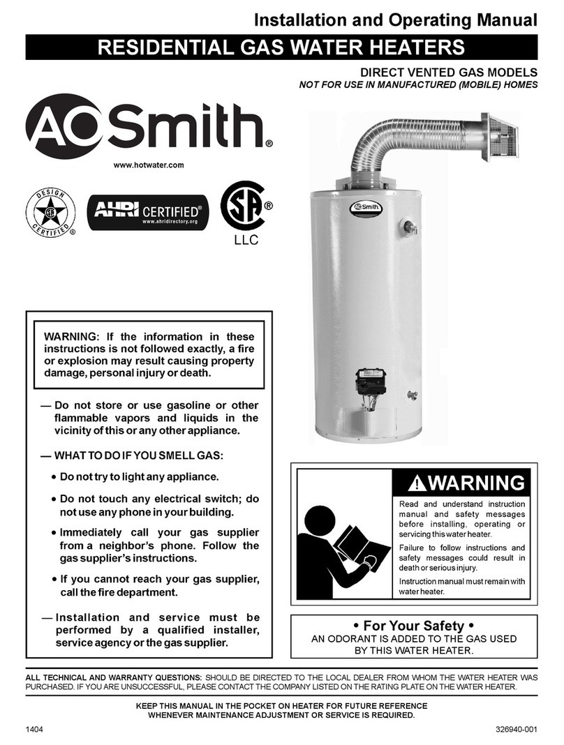 A.O. Smith DIRECT VENTED GAS MODELS Installation and operating manual
