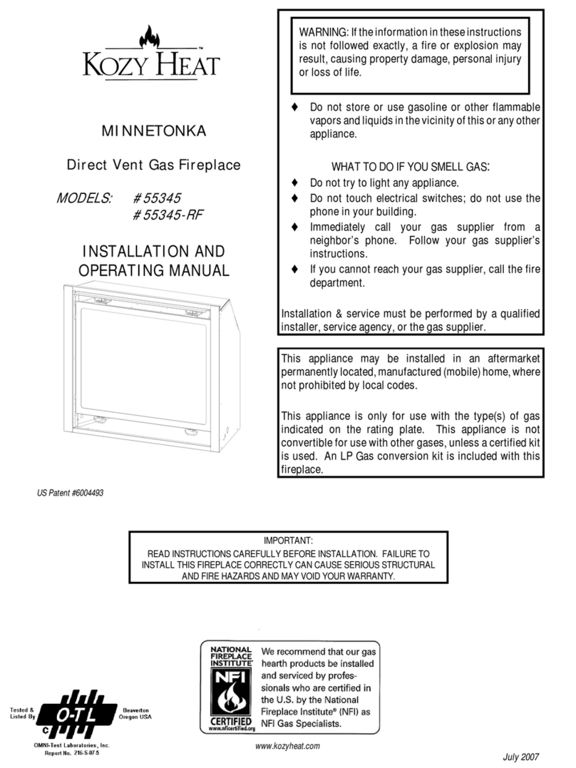 kozy heat MINNETONKA 55345 Installation and operating manual