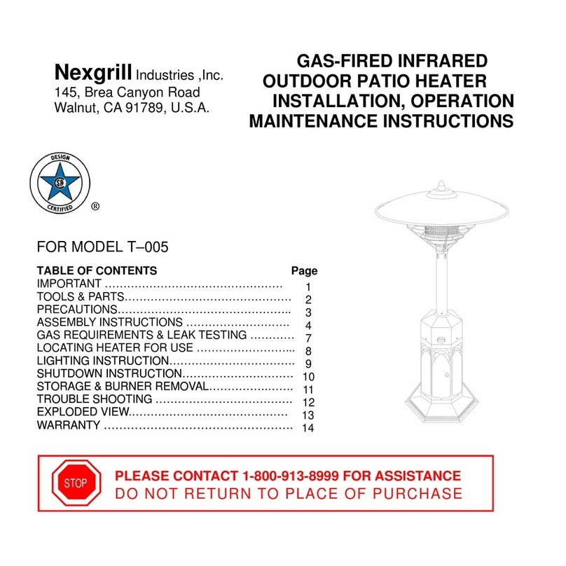 Nexgrill T-005 Installation, operation & maintenance instructions
