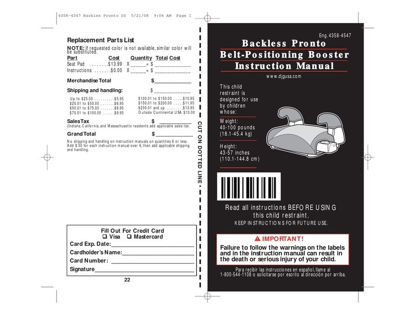Dorel Juvenile Group Backless Pronto Belt-Positioning Booster instruction manual