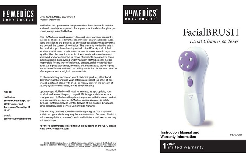 HoMedics FacialBRUSH FAC-50C Instruction manual and  warranty information