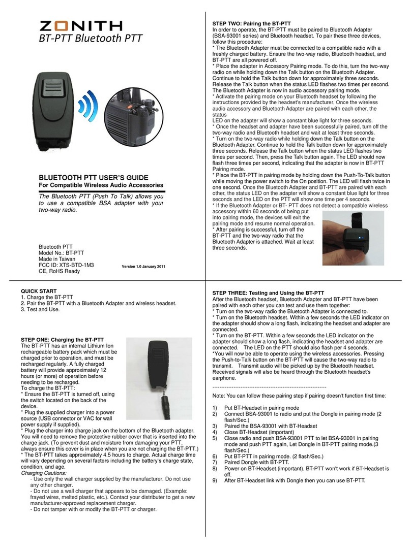 ZONITH BT-PTT Bluetooth PTT user guide