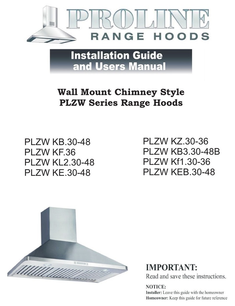 ProLine Range Hoods PLZW KB.30-48 Installation guide and user's manual ProLine Range Hoods PLZW KB.30-48 Installation guide and user's manual