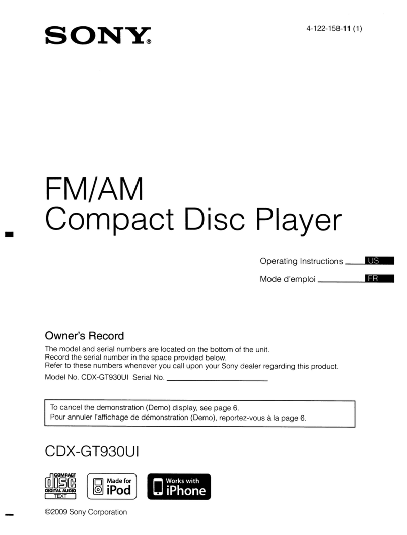 Sony CDX-GT930UI - Fm/am Compact Disc Player User manual