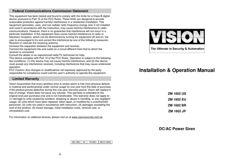 Vision ZM 1602 US Installation & operation manual