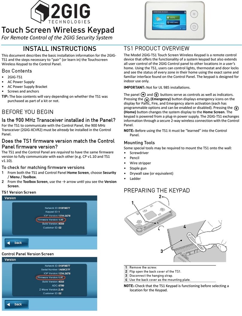 2gig Technologies Touch Screen Wireless Keypad quick guide