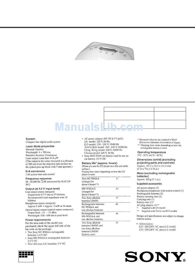 Sony CD Walkman D-E880 User manual