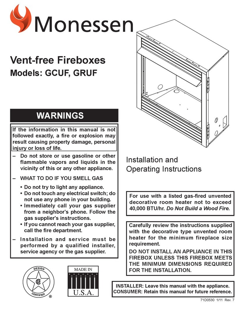 Monessen Hearth GCUF Series Installation and operating instructions Monessen Hearth GCUF Series Installation and operating instructions