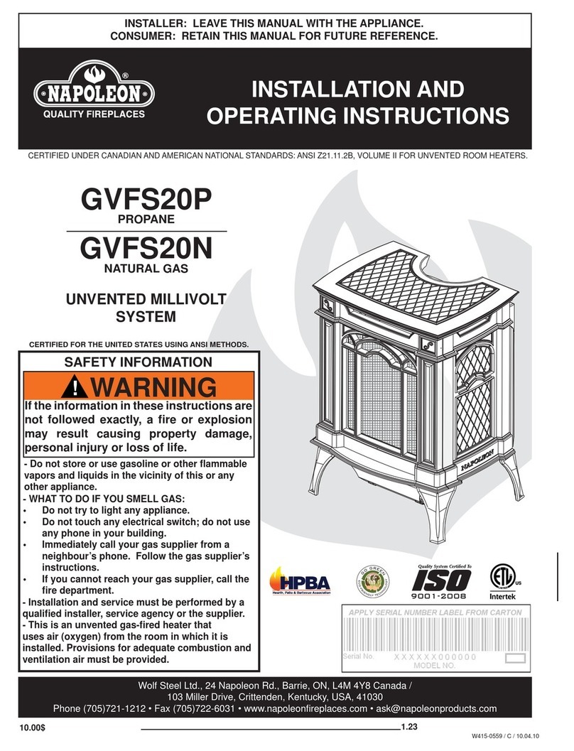 Napoleon Arlington GVFS20P Installation and operating instructions