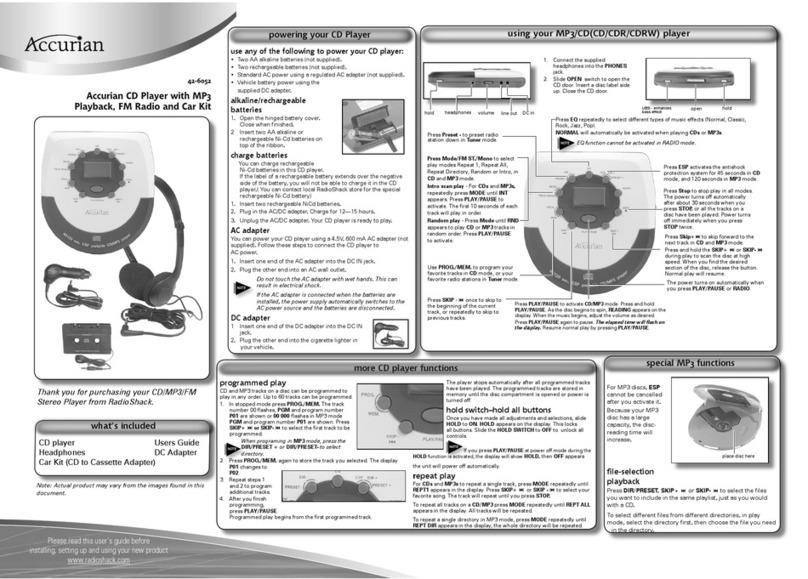 Radio Shack Accurian 42-6052 quick guide