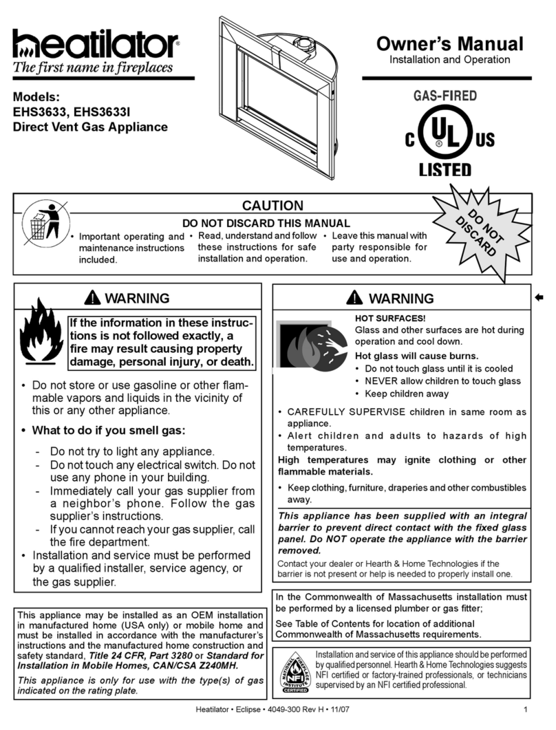 Heatilator EHS3633 owner's manual