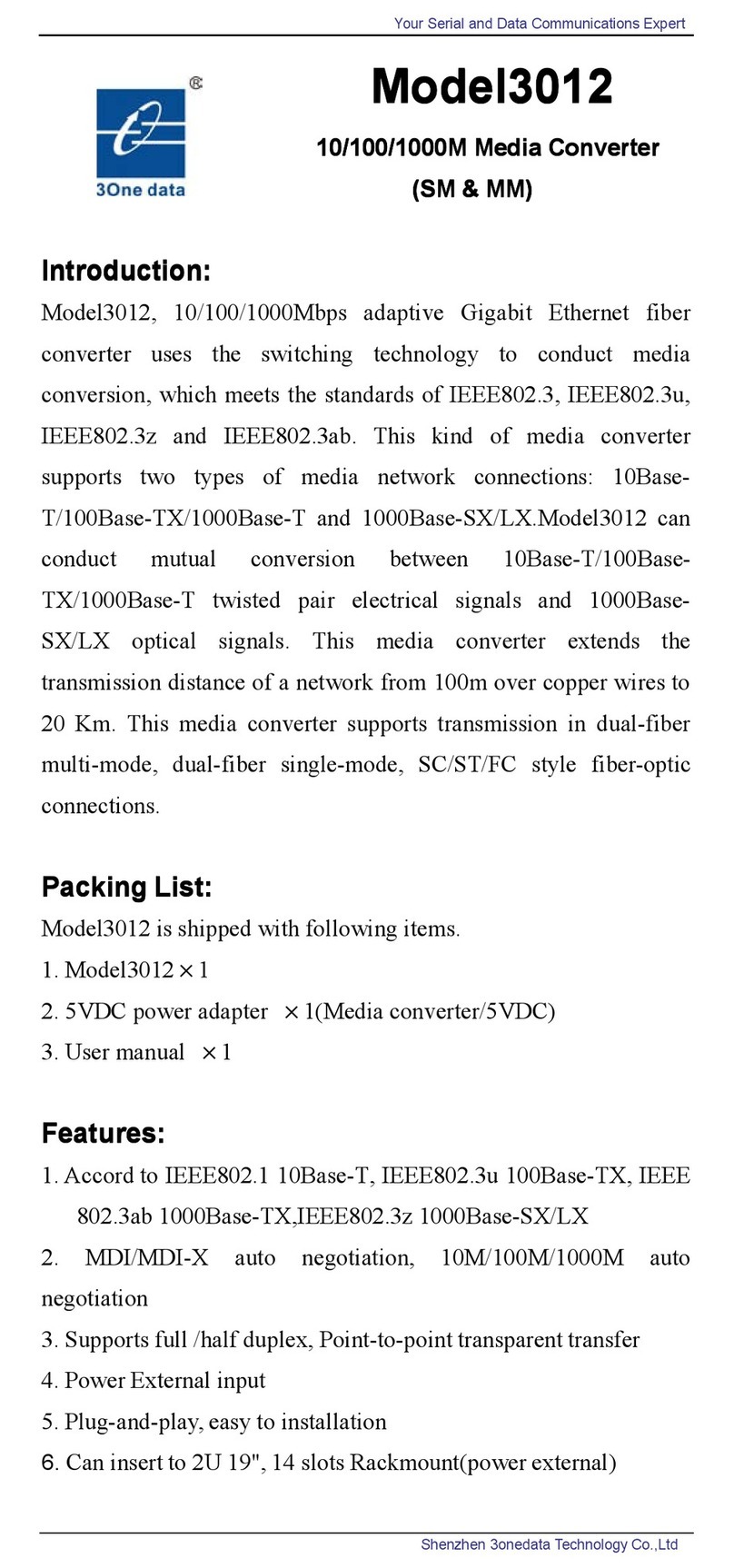 Shenzhen 3onedata Technology 3012 user manual
