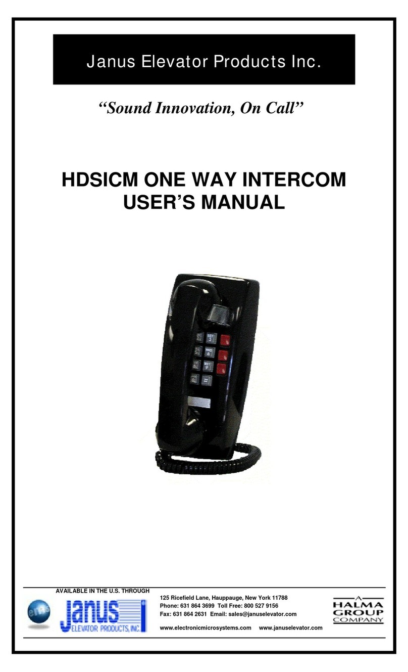 Janus Elevator Products HDSICM ONE WAY INTERCOM User manual
