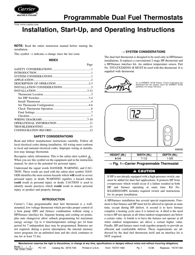 Carrier Programmable Dual Fuel Thermostats Installation, start-up, and operating instructions