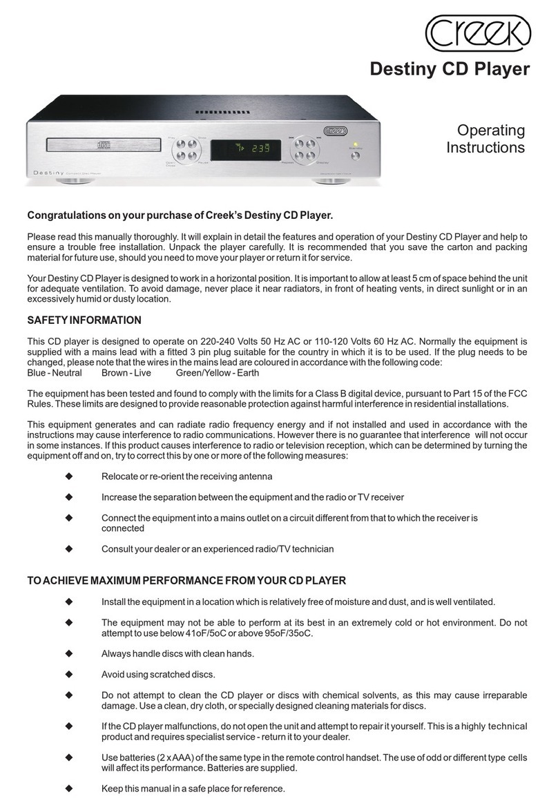 Creek Audio Destiny operating instructions