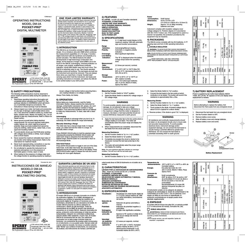Sperry instrument POCKET-PRO DM-2A operating instructions