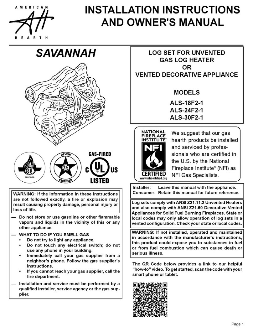American Hearth SAVANNAH ALS-18F2-1 Installation instructions and owner's manual American Hearth SAVANNAH ALS-18F2-1 Installation instructions and owner's manual