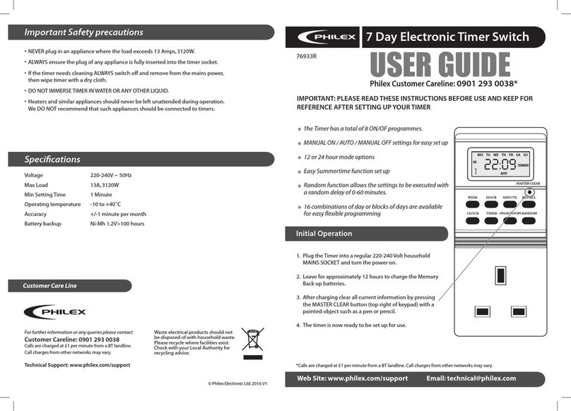 Philex 7 Day Electronic Timer Switch User manual