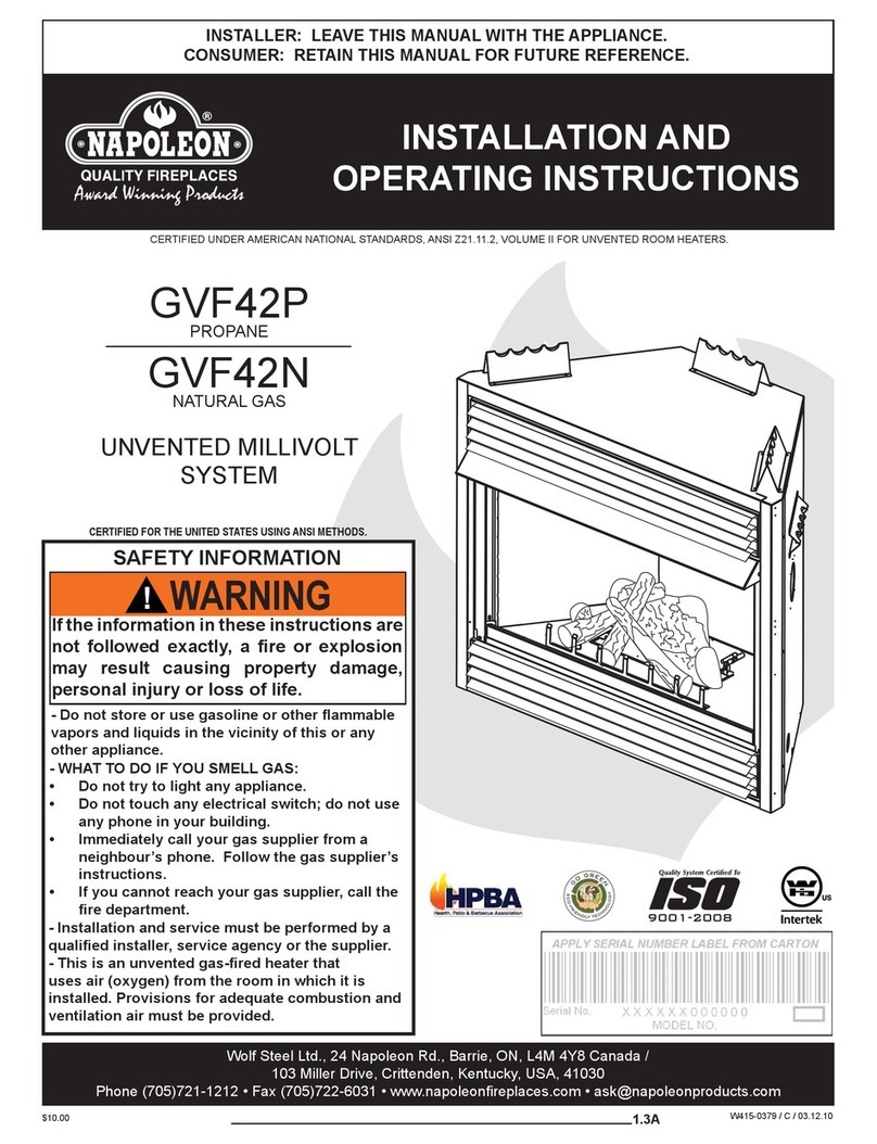 Napoleon GVF42P Installation and operating instructions
