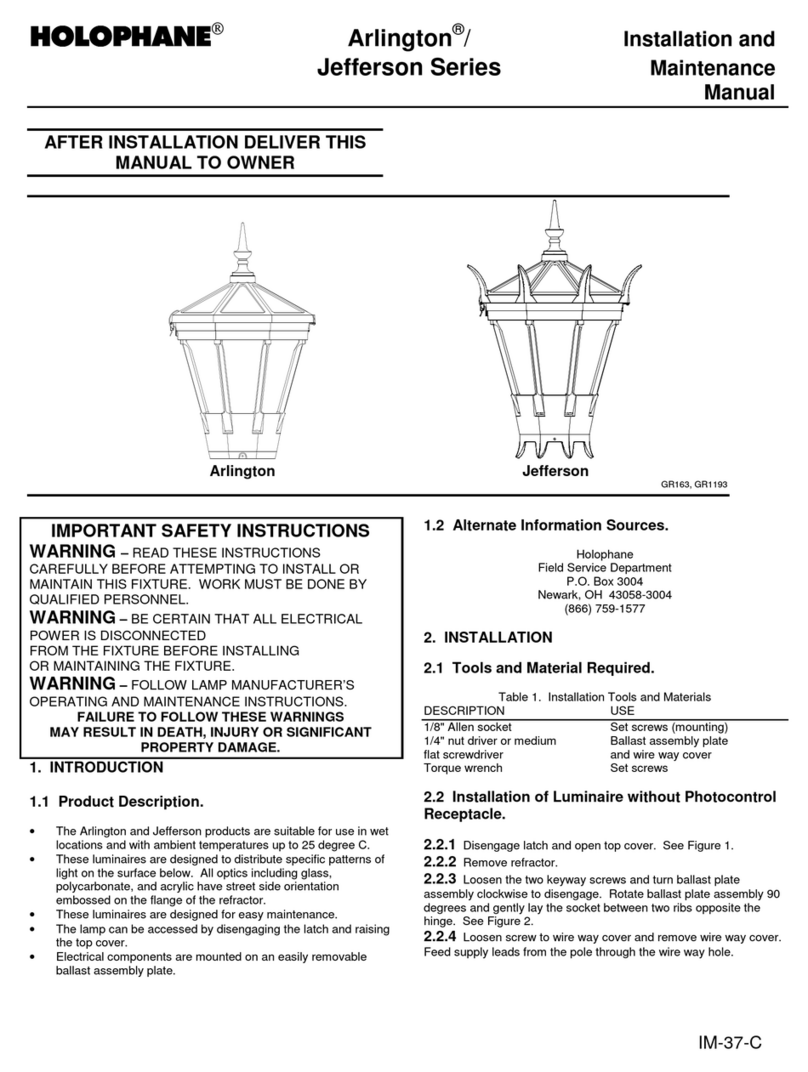 HOLOPHANE Jefferson Series Installation and maintenance manual