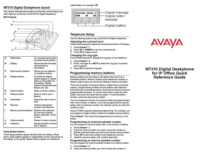 Avaya Norstar M7310 User manual